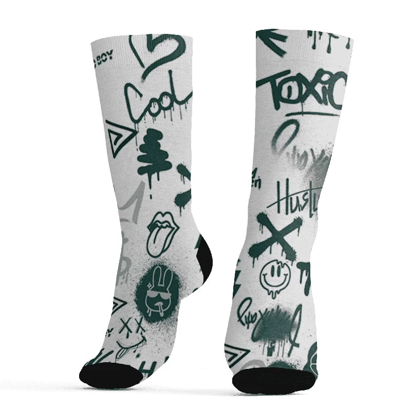 NastyJamz Oxidized Green 4s Socks Match Graffiti King 3D All-Over Print Doodle Style