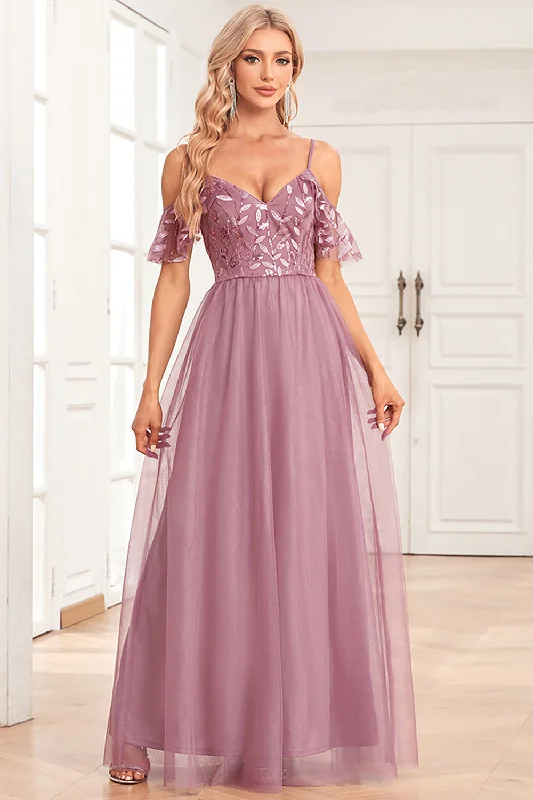 "Mermaid - style wedding dresses for women for a dramatic look"A-Line Cold Shoulder Dusty Rose Formal Dress "Mermaid - style wedding dresses for women for a dramatic look"A-Line Cold Shoulder Dusty Rose Formal Dress