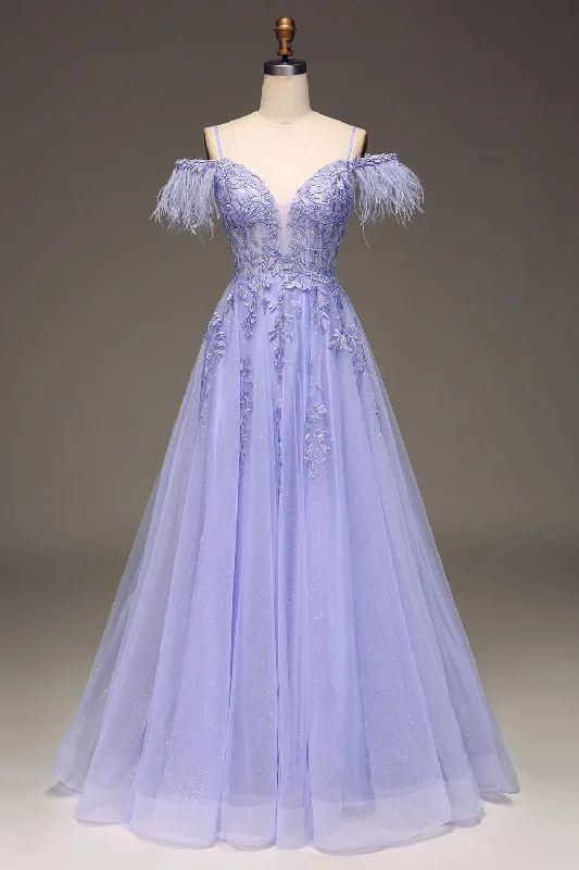 "Midi dresses for women with unique patterns"A-Line Cold Shoulder Lilac Corset Prom Dress with Appliques "Midi dresses for women with unique patterns"A-Line Cold Shoulder Lilac Corset Prom Dress with Appliques