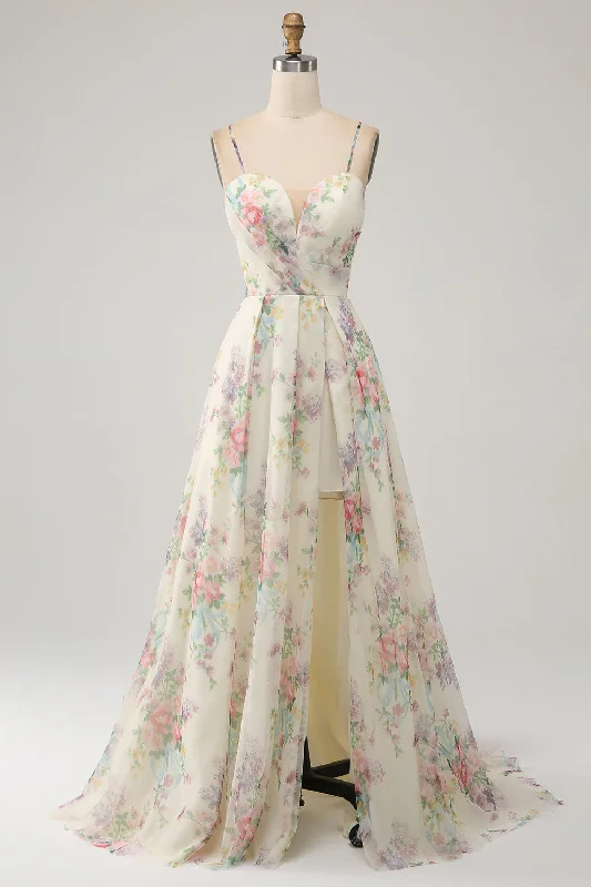 "Buy One, Get One 50% Off on Women's Dresses - Don't Miss Out!"A-Line Flower Printed Ivory Prom Dress with Slit "Buy One, Get One 50% Off on Women's Dresses - Don't Miss Out!"A-Line Flower Printed Ivory Prom Dress with Slit