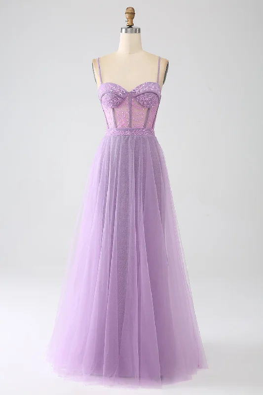 "Mother of the bride dresses for women in elegant styles"A-Line Lilac Spaghetti Straps Long Corset Prom Dress "Mother of the bride dresses for women in elegant styles"A-Line Lilac Spaghetti Straps Long Corset Prom Dress
