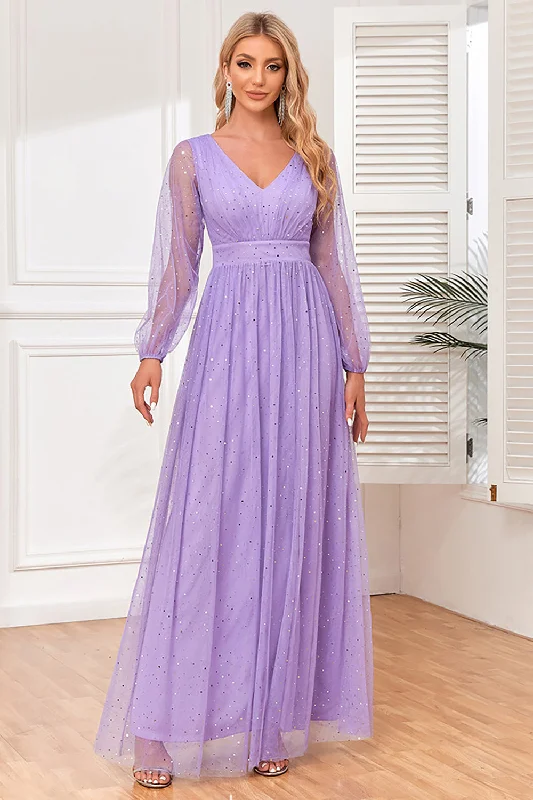 "A - line dresses for women to flatter the figure"A-Line Long Sleeves Lilac Formal Dress with Slit "A - line dresses for women to flatter the figure"A-Line Long Sleeves Lilac Formal Dress with Slit