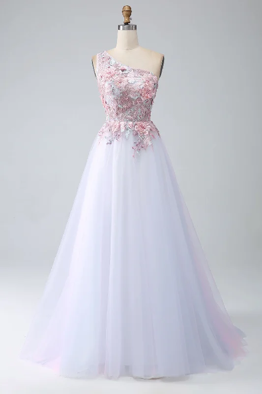 "Midi dresses for women with unique patterns"A-Line One Shoulder Pink Prom Dress with Appliques "Midi dresses for women with unique patterns"A-Line One Shoulder Pink Prom Dress with Appliques