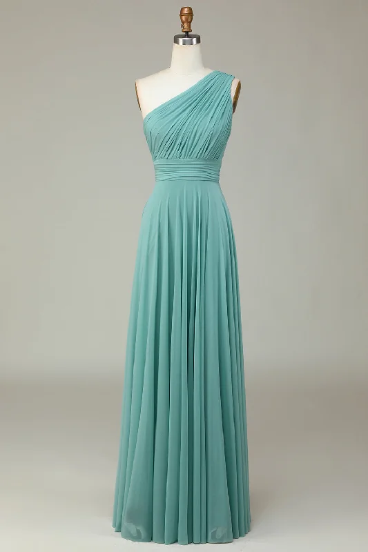 "Work - appropriate dresses for professional women"A-Line One Shoulder Sea Glass Long Bridesmaid Dress "Work - appropriate dresses for professional women"A-Line One Shoulder Sea Glass Long Bridesmaid Dress