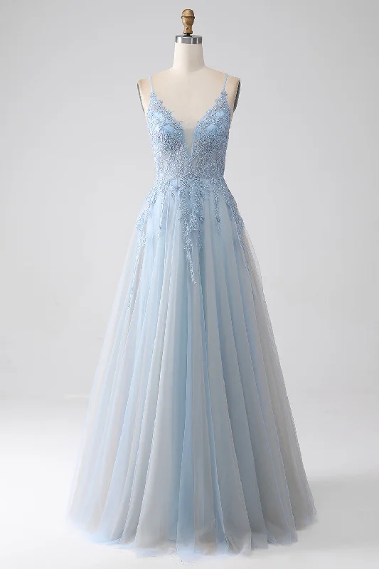 "Black tie dresses for women for formal galas"A-Line Spaghetti Straps Grey Blue Prom Dress with Beading "Black tie dresses for women for formal galas"A-Line Spaghetti Straps Grey Blue Prom Dress with Beading