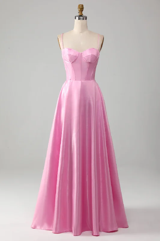 "Lace dresses for women for a romantic and elegant look"A-Line Spaghetti Straps Pink Corset Prom Dress "Lace dresses for women for a romantic and elegant look"A-Line Spaghetti Straps Pink Corset Prom Dress