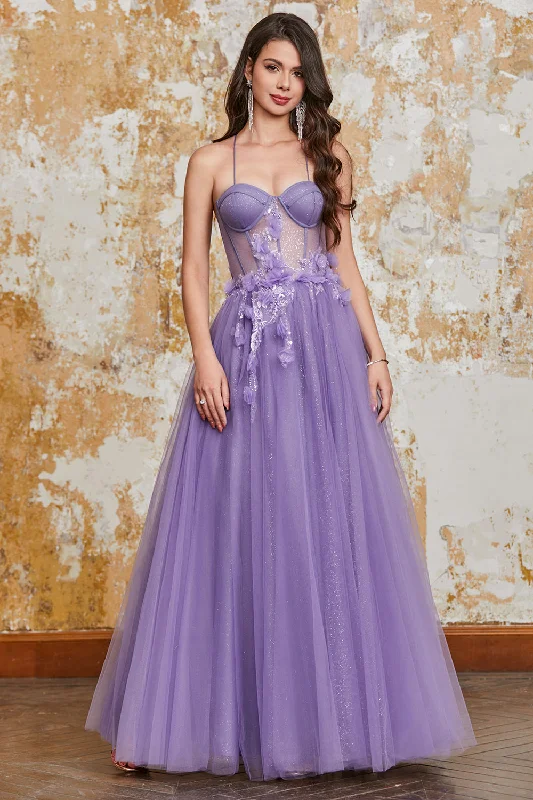 "Long sleeve dresses for women in cold weather"A-Line Spaghetti Straps Purple Corset Prom Dress with 3D Flowers "Long sleeve dresses for women in cold weather"A-Line Spaghetti Straps Purple Corset Prom Dress with 3D Flowers