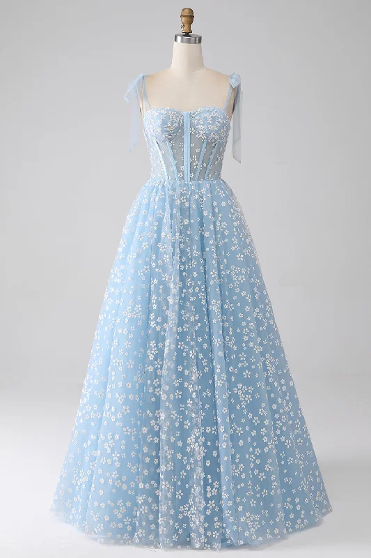 "Beach wedding dresses for women for a laid - back ceremony"A-Line Spaghetti Straps Sky Blue Corset Prom Dress "Beach wedding dresses for women for a laid - back ceremony"A-Line Spaghetti Straps Sky Blue Corset Prom Dress