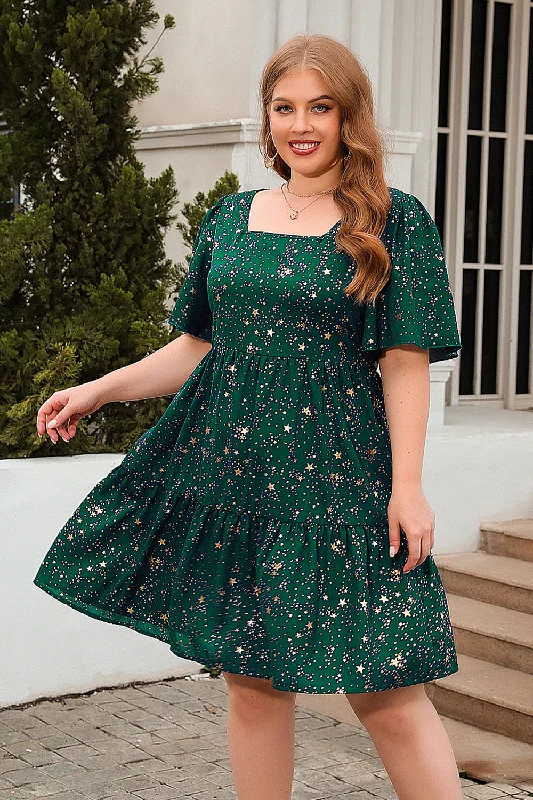 "Striped dresses for women with a classic touch"A Line Square Neck Green Velvet Plus Size Xmas Dress "Striped dresses for women with a classic touch"A Line Square Neck Green Velvet Plus Size Xmas Dress