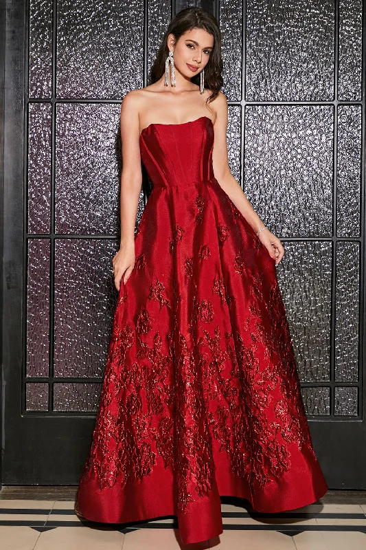 "Petite women's dresses with flattering fits"A-Line Strapless Elegant Princess Dark Red Long Prom Dress with 3D Flowers "Petite women's dresses with flattering fits"A-Line Strapless Elegant Princess Dark Red Long Prom Dress with 3D Flowers