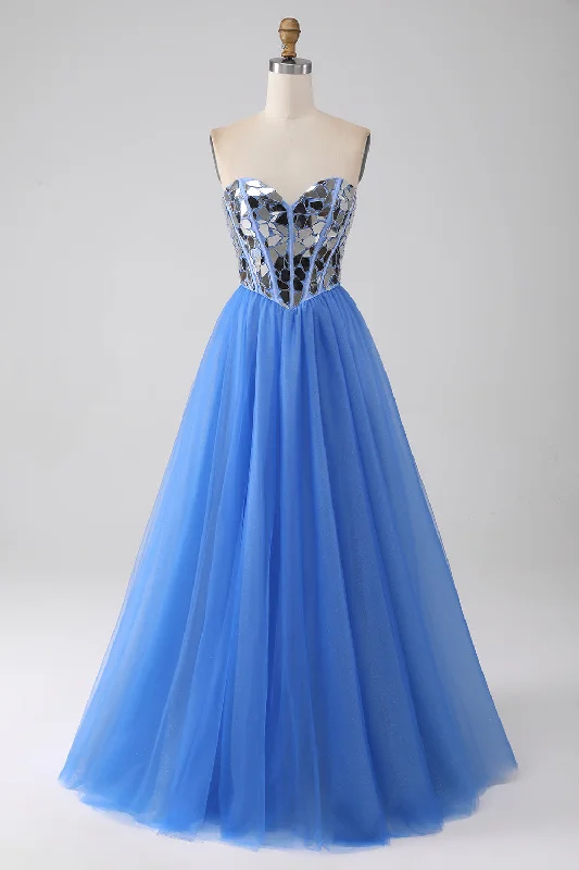 "Sleeveless dresses for women during hot summer days"A-Line Sweetheart Mirror Royal Blue Prom Dress "Sleeveless dresses for women during hot summer days"A-Line Sweetheart Mirror Royal Blue Prom Dress