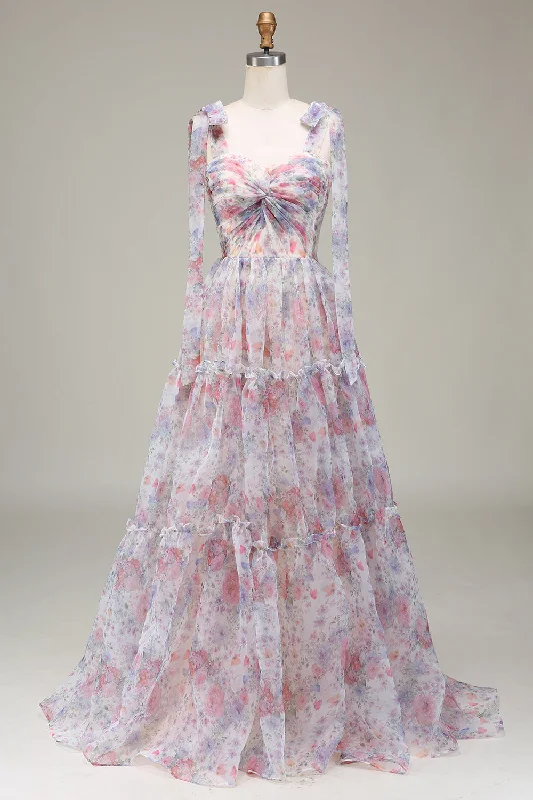 "Work - appropriate dresses for professional women"A-Line Spaghetti Straps Lilac Flower Printed Prom Dress "Work - appropriate dresses for professional women"A-Line Spaghetti Straps Lilac Flower Printed Prom Dress