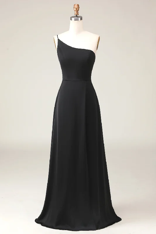 "Elegant wedding guest dresses for women under $100"Black A-line Chiffon One Shoulder Floor Length Bridesmaid Dress "Elegant wedding guest dresses for women under $100"Black A-line Chiffon One Shoulder Floor Length Bridesmaid Dress