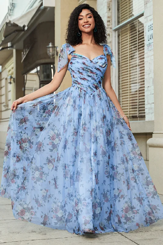 "Limited - Time Offer: Up to 50% Off on Women's Dresses!"Blue A-Line Printed Adjustable Straps Long Prom Dress "Limited - Time Offer: Up to 50% Off on Women's Dresses!"Blue A-Line Printed Adjustable Straps Long Prom Dress