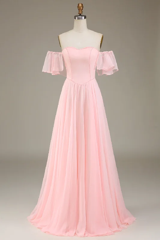 "Short dresses for women for a night out clubbing"Blush Pink A-Line Off the Shoulder Chiffon Long Bridesmaid Dress "Short dresses for women for a night out clubbing"Blush Pink A-Line Off the Shoulder Chiffon Long Bridesmaid Dress