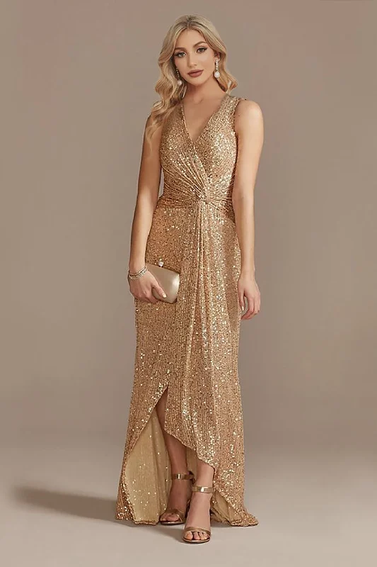 "Smart casual dresses for women for work - to - weekend transitions"Champagne V-Neck High Low Sequin Prom Dress "Smart casual dresses for women for work - to - weekend transitions"Champagne V-Neck High Low Sequin Prom Dress