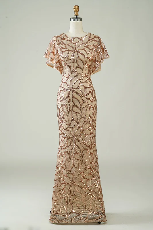 "Wrap dresses for women for an adjustable fit"Champagne Sequins Long Prom Dress with Slit Back "Wrap dresses for women for an adjustable fit"Champagne Sequins Long Prom Dress with Slit Back