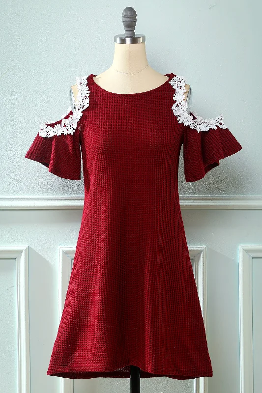 "Plus size formal dresses for women for special events"Dark Red Off the Shoulder Knitted Dress with Appliques "Plus size formal dresses for women for special events"Dark Red Off the Shoulder Knitted Dress with Appliques