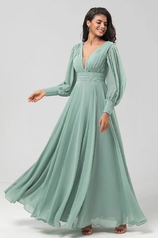 "Animal print dresses for women who love bold styles"Detachable Long Sleeves Chiffon Green Bridesmaid Dress with Pleated "Animal print dresses for women who love bold styles"Detachable Long Sleeves Chiffon Green Bridesmaid Dress with Pleated