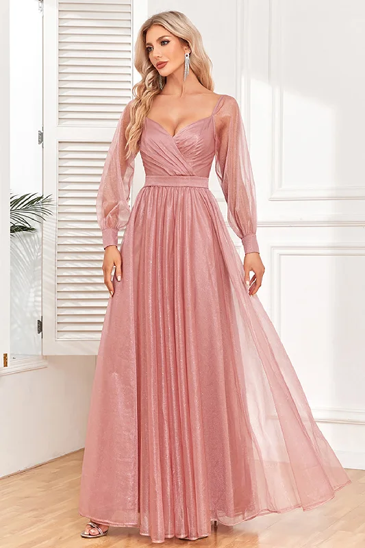 "A - line dresses for women to flatter the figure"Dusty Rose A-Line Long Sleeves Prom Dress "A - line dresses for women to flatter the figure"Dusty Rose A-Line Long Sleeves Prom Dress