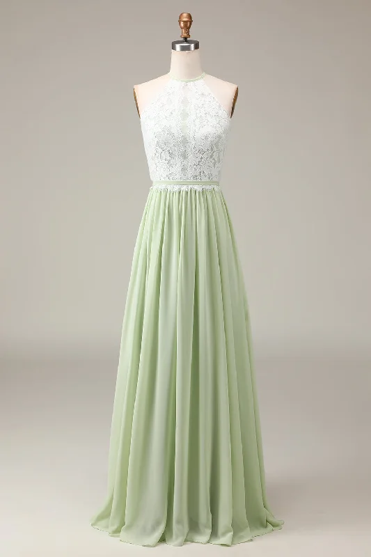 "Limited - Time Offer: Up to 50% Off on Women's Dresses!"Dusty Sage Halter Neck Lace and Chiffon A-line Floor Length Bridesmaid Dress "Limited - Time Offer: Up to 50% Off on Women's Dresses!"Dusty Sage Halter Neck Lace and Chiffon A-line Floor Length Bridesmaid Dress