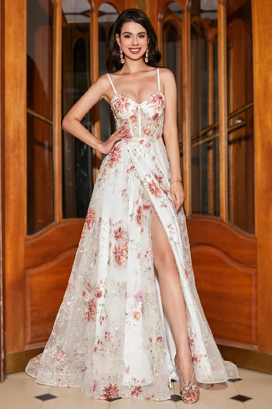"Bohemian - style women's dresses for music festivals"Embroidered Ivory Flower Long Corset Prom Dress with Slit "Bohemian - style women's dresses for music festivals"Embroidered Ivory Flower Long Corset Prom Dress with Slit
