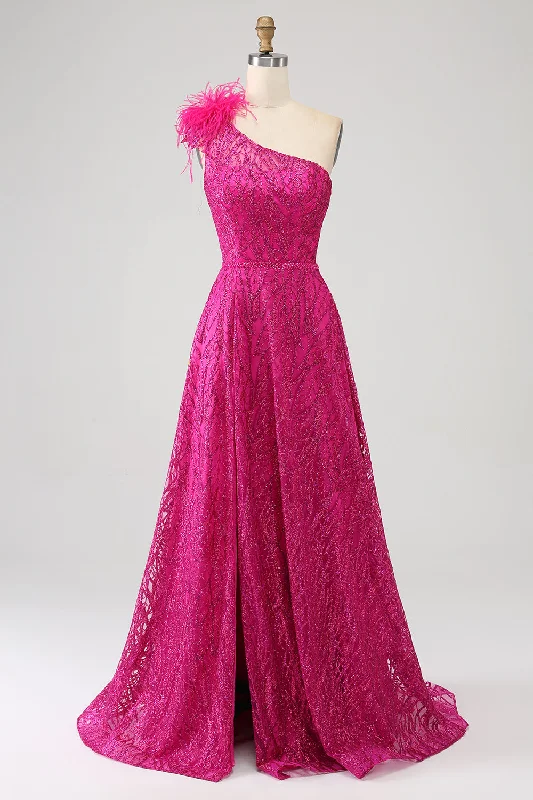 "Flash Sale: Grab Your Favorite Women's Dresses at Unbeatable Prices!"Fuchsia A-Line One Shoulder Feather Sequin Long Prom Dress With Slit "Flash Sale: Grab Your Favorite Women's Dresses at Unbeatable Prices!"Fuchsia A-Line One Shoulder Feather Sequin Long Prom Dress With Slit
