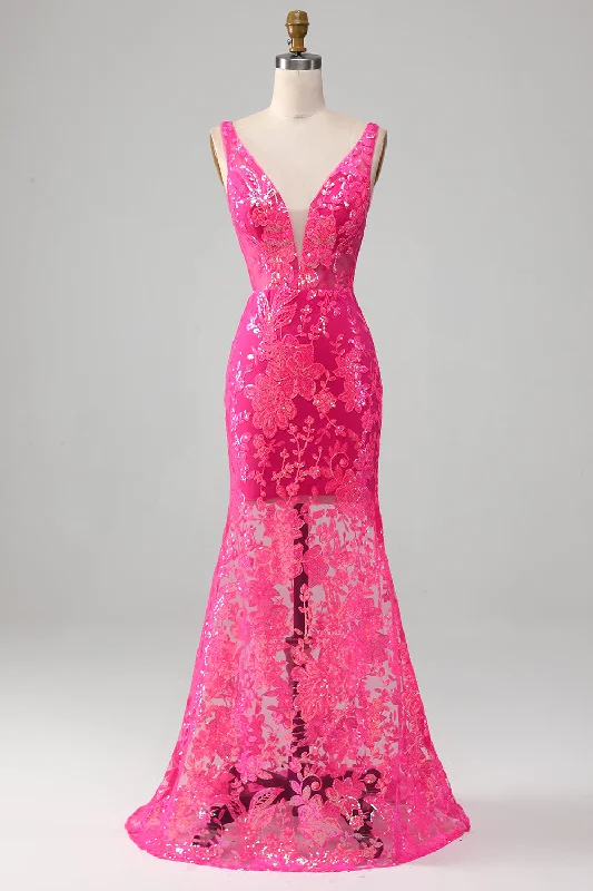 "Animal print dresses for women who love bold styles"Fuchsia Mermaid Prom Dress with Sequins "Animal print dresses for women who love bold styles"Fuchsia Mermaid Prom Dress with Sequins