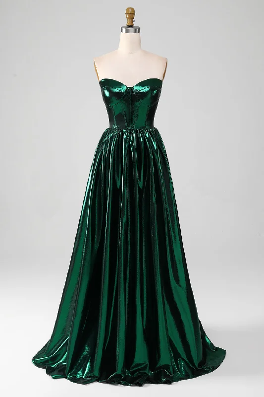 "Black tie dresses for women for formal galas"Glitter Dark Green Corset Metallic Long Prom Dress "Black tie dresses for women for formal galas"Glitter Dark Green Corset Metallic Long Prom Dress