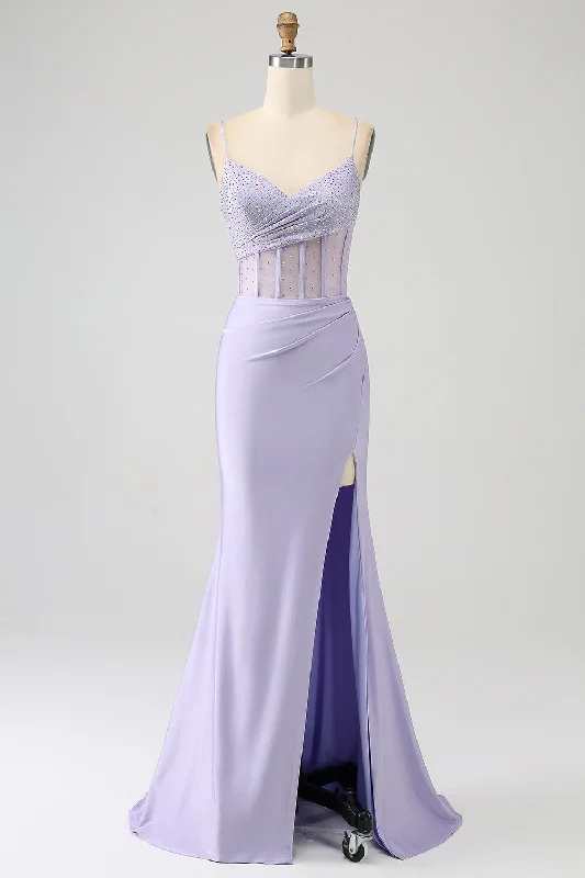 "Denim dresses for women for a casual and cool style"Glitter Lilac Corset Mermaid Long Prom Dress with Slit "Denim dresses for women for a casual and cool style"Glitter Lilac Corset Mermaid Long Prom Dress with Slit