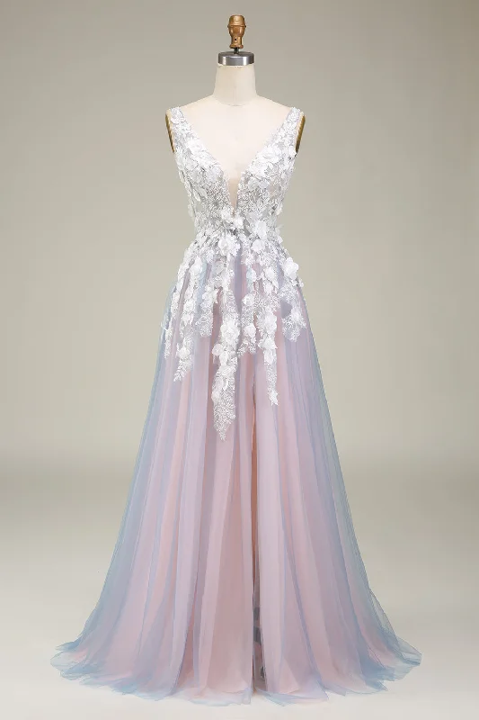 "Seasonal Sale: Save Big on Women's Dresses for Every Occasion"Gorgeous A Line Deep V Neck Grey Pink Long Prom Dress with Appliques "Seasonal Sale: Save Big on Women's Dresses for Every Occasion"Gorgeous A Line Deep V Neck Grey Pink Long Prom Dress with Appliques