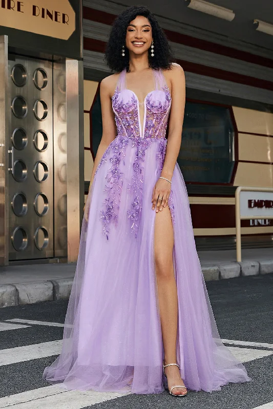 "Bundle and Save: Buy Multiple Women's Dresses and Get a Discount"Gorgeous A Line Halter Neck Grey Purple Corset Prom Dress with Appliques "Bundle and Save: Buy Multiple Women's Dresses and Get a Discount"Gorgeous A Line Halter Neck Grey Purple Corset Prom Dress with Appliques