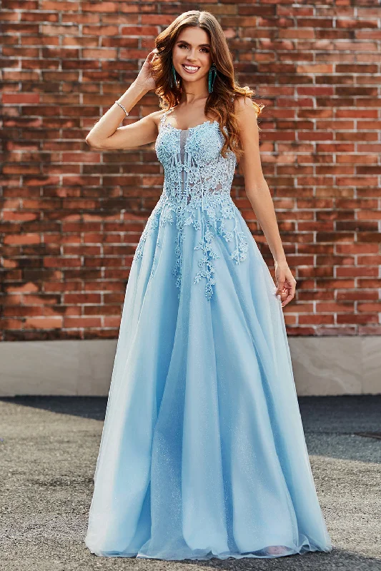 "Midi dresses for women with unique patterns"Gorgeous A Line Spaghetti Straps Light Blue Corset Prom Dress with Appliques "Midi dresses for women with unique patterns"Gorgeous A Line Spaghetti Straps Light Blue Corset Prom Dress with Appliques