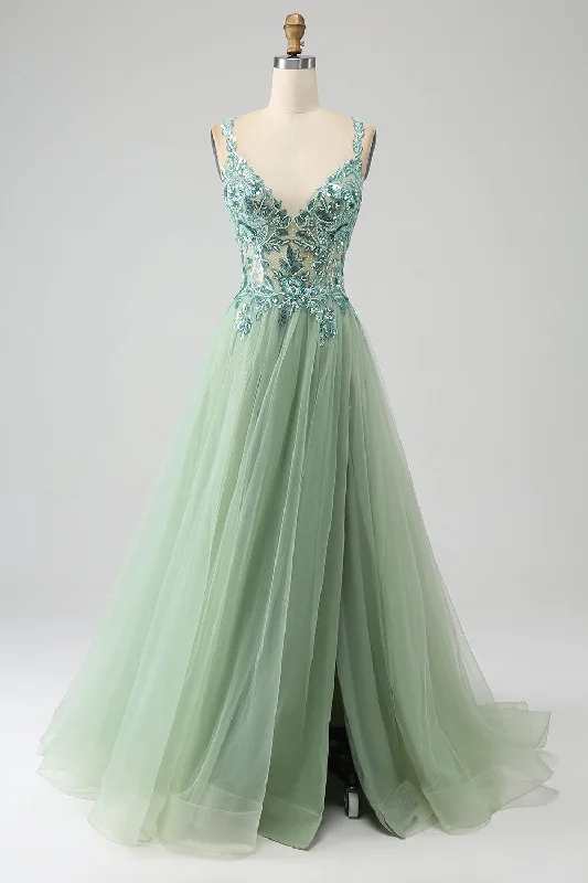 "Smart casual dresses for women for work - to - weekend transitions"Gorgeous A Line V Neck Light Green Long Prom Dress with Appliques "Smart casual dresses for women for work - to - weekend transitions"Gorgeous A Line V Neck Light Green Long Prom Dress with Appliques
