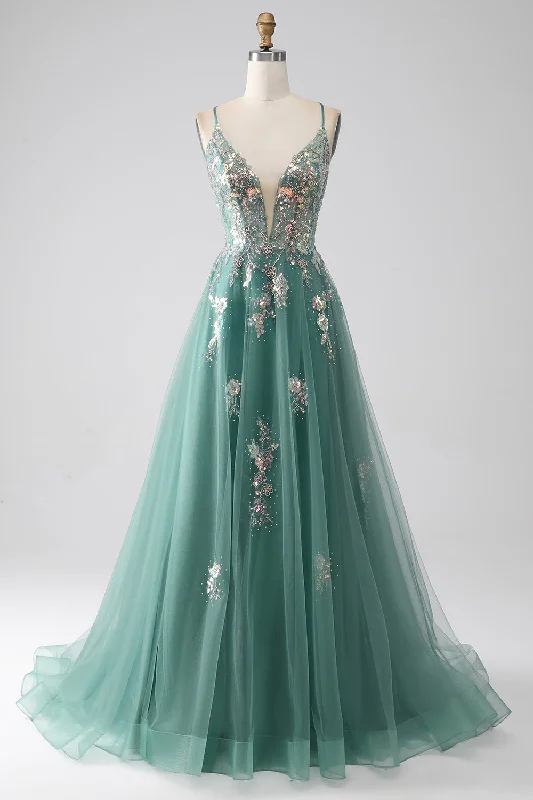 "VIP Sale: Extra 15% Off on Women's Dresses for Our Loyal Customers"Green A-Line Spaghetti Straps Long Prom Dress With Sparkly Sequin Appliques "VIP Sale: Extra 15% Off on Women's Dresses for Our Loyal Customers"Green A-Line Spaghetti Straps Long Prom Dress With Sparkly Sequin Appliques