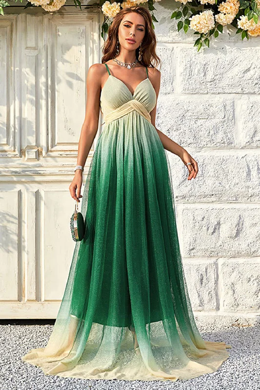 "Simple wedding dresses for women who prefer understated elegance"Green Gradient Spaghetti Straps A Line Prom Dress "Simple wedding dresses for women who prefer understated elegance"Green Gradient Spaghetti Straps A Line Prom Dress