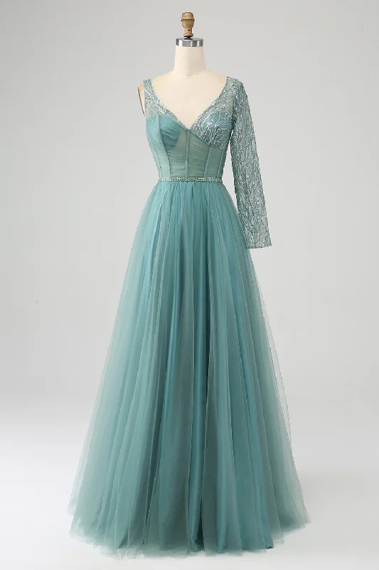"Limited - Time Offer: Up to 50% Off on Women's Dresses!"Grey Green A-Line Sparkly Sequin Long Corset Prom Dress "Limited - Time Offer: Up to 50% Off on Women's Dresses!"Grey Green A-Line Sparkly Sequin Long Corset Prom Dress