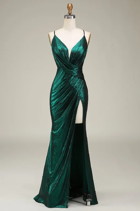 "T - shirt dresses for women for ultimate comfort"Hot Mermaid Spaghetti Straps Dark Green Long Prom Dress with Open Back "T - shirt dresses for women for ultimate comfort"Hot Mermaid Spaghetti Straps Dark Green Long Prom Dress with Open Back