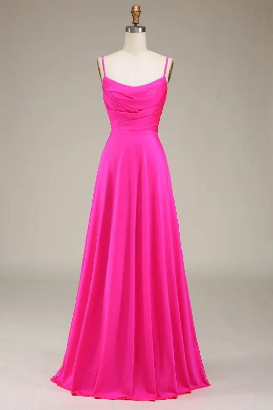 "Bohemian - style women's dresses for music festivals"Hot Pink Spaghetti Straps A-line Prom Dress with Pleated "Bohemian - style women's dresses for music festivals"Hot Pink Spaghetti Straps A-line Prom Dress with Pleated