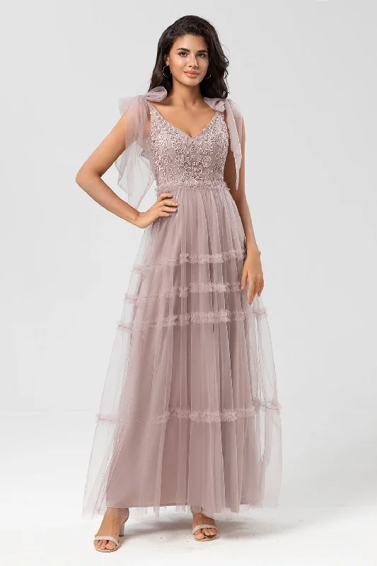 "VIP Sale: Extra 15% Off on Women's Dresses for Our Loyal Customers"Keeper of My Heart A-Line V Neck Dusty Pink Long Bridesmaid Dress with Beading "VIP Sale: Extra 15% Off on Women's Dresses for Our Loyal Customers"Keeper of My Heart A-Line V Neck Dusty Pink Long Bridesmaid Dress with Beading