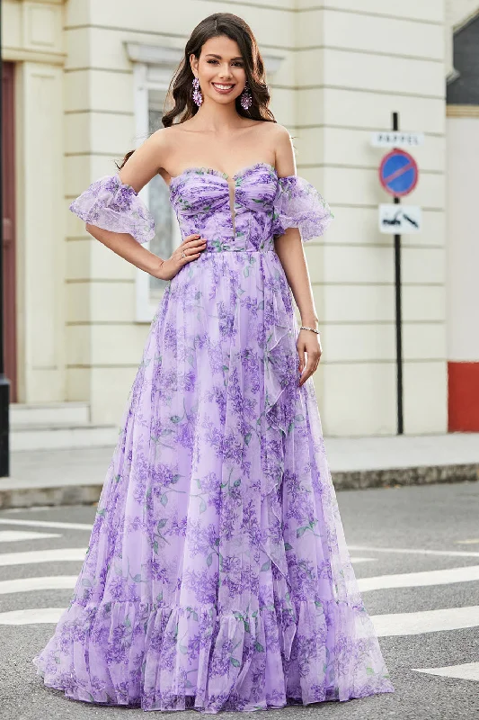 "Short dresses for women for a night out clubbing"Lavender Printed A line Prom Dress with Removable Sleeves "Short dresses for women for a night out clubbing"Lavender Printed A line Prom Dress with Removable Sleeves