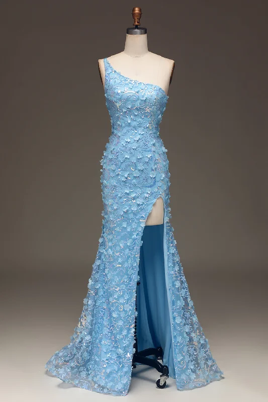 "New Arrivals Discount: 20% Off on Latest Women's Dress Collections"Light Blue Mermaid One Shoulder Side Slit Sequin Prom Dress with Appliques "New Arrivals Discount: 20% Off on Latest Women's Dress Collections"Light Blue Mermaid One Shoulder Side Slit Sequin Prom Dress with Appliques