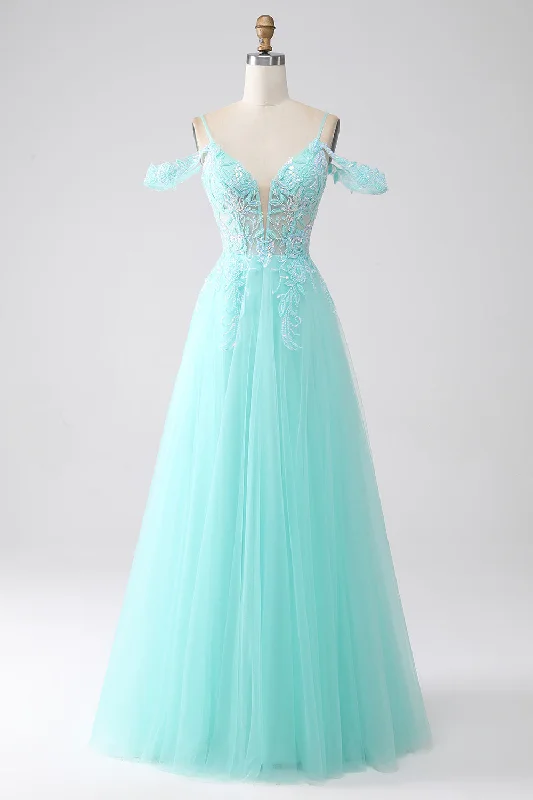 "White dresses for women for a fresh and clean look"Light Green Cold Shoulder Sequins Prom Dress "White dresses for women for a fresh and clean look"Light Green Cold Shoulder Sequins Prom Dress