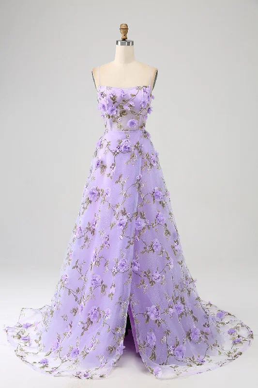 "Smart casual dresses for women for work - to - weekend transitions"Lilac A-Line Spaghetti Straps Long Prom Dress with 3D Flowers "Smart casual dresses for women for work - to - weekend transitions"Lilac A-Line Spaghetti Straps Long Prom Dress with 3D Flowers