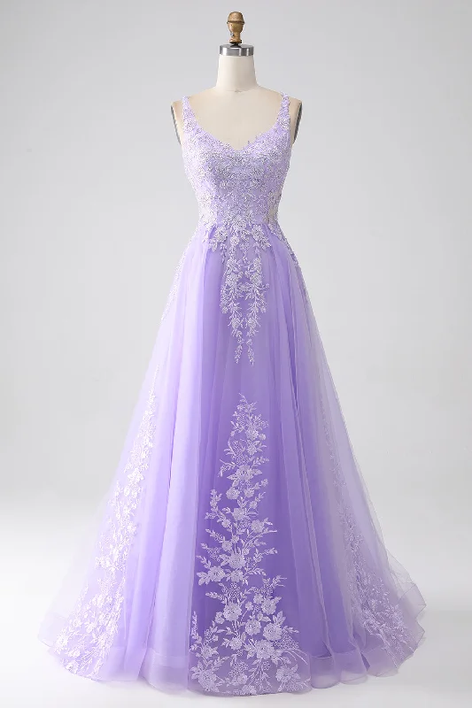 "Denim dresses for women for a casual and cool style"Lilac A-Line Spaghetti Straps Tulle Long Prom Dress with Appliques "Denim dresses for women for a casual and cool style"Lilac A-Line Spaghetti Straps Tulle Long Prom Dress with Appliques