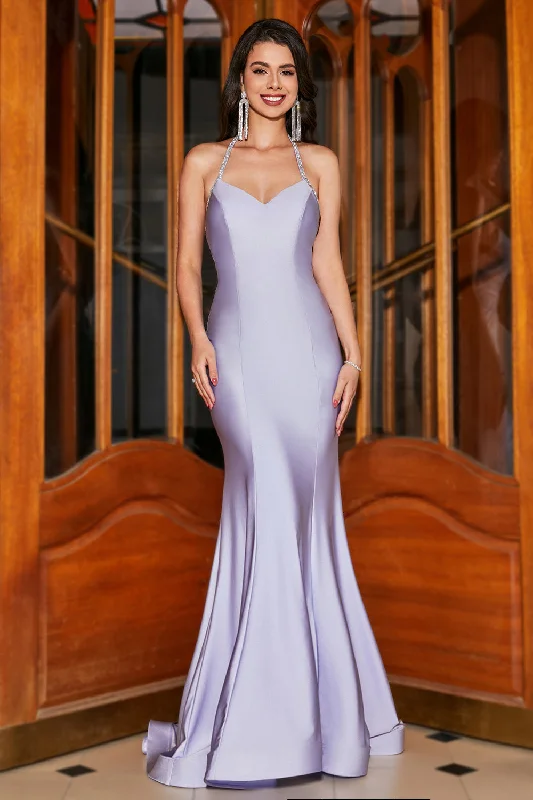 "Work - appropriate dresses for professional women"Lilac Mermaid Halter Neck Backless Long Prom Dress "Work - appropriate dresses for professional women"Lilac Mermaid Halter Neck Backless Long Prom Dress