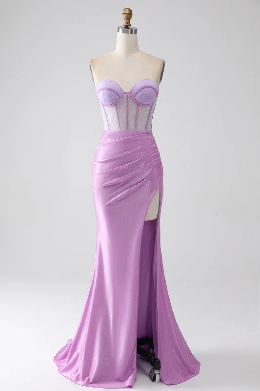 "Trendy casual dresses for women to wear at the beach"Lilac Mermaid Strapless Corset Prom Dress with Slit "Trendy casual dresses for women to wear at the beach"Lilac Mermaid Strapless Corset Prom Dress with Slit