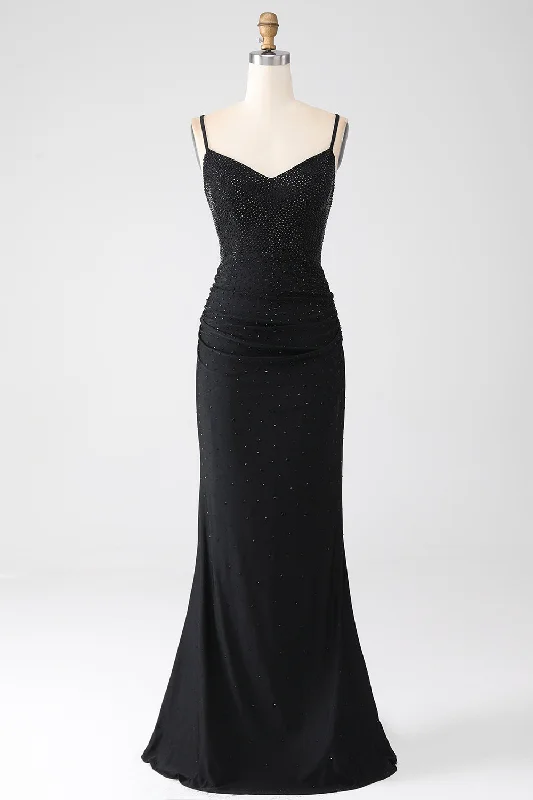 "Long sleeve dresses for women in cold weather"Mermaid Black Beaded Prom Dress with Ruffles "Long sleeve dresses for women in cold weather"Mermaid Black Beaded Prom Dress with Ruffles