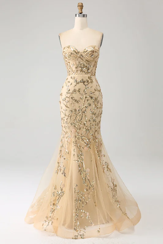 "Stylish cocktail dresses for women on a budget"Mermaid Champagne Sparkly Corset Prom Dress "Stylish cocktail dresses for women on a budget"Mermaid Champagne Sparkly Corset Prom Dress