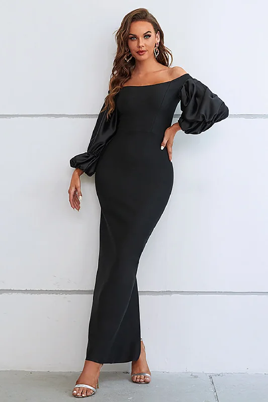 "Seasonal Sale: Save Big on Women's Dresses for Every Occasion"Mermaid Off The Shoulder Black Formal Dress with Puff Sleeves "Seasonal Sale: Save Big on Women's Dresses for Every Occasion"Mermaid Off The Shoulder Black Formal Dress with Puff Sleeves